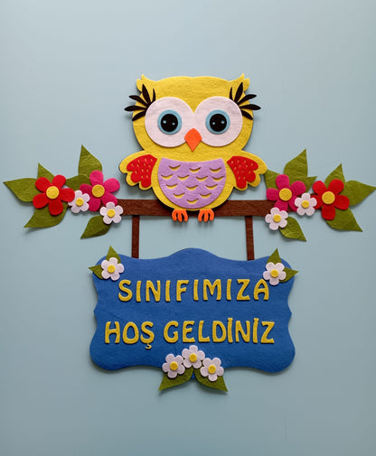 Baykuş temalı sınıf kapı süsü