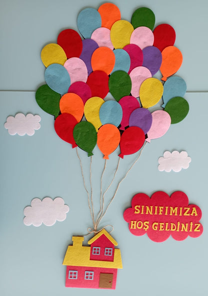 Balonlu ev sınıf kapı süsü